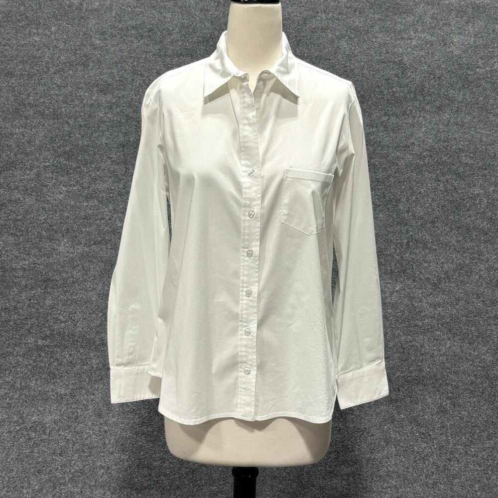 Finley Shirt Womens Medium White Silky Poplin Button Up Long Sleeve Top